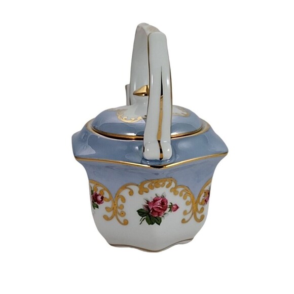 Vintage Kaldun & Bogle Teapot Roses Floral Blue Gold Gilt Single Serve Excellent - Picture 5 of 12